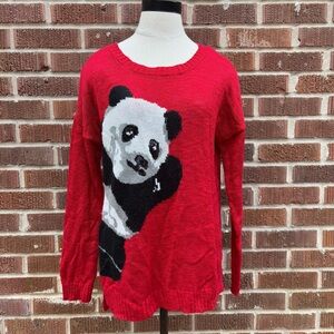 New Directions Panda bear lightweight red sweater Size Large